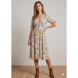 Free People Womens Dress Gray And Yellow  Love Of My Life Floral Midi Size M